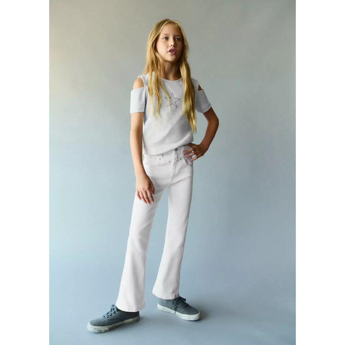 Jean flare clouté blanc, MANGO KIDS