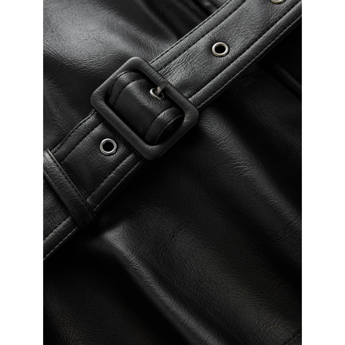 Veste en similicuir à ceinture/col cheminée noir, NEXT