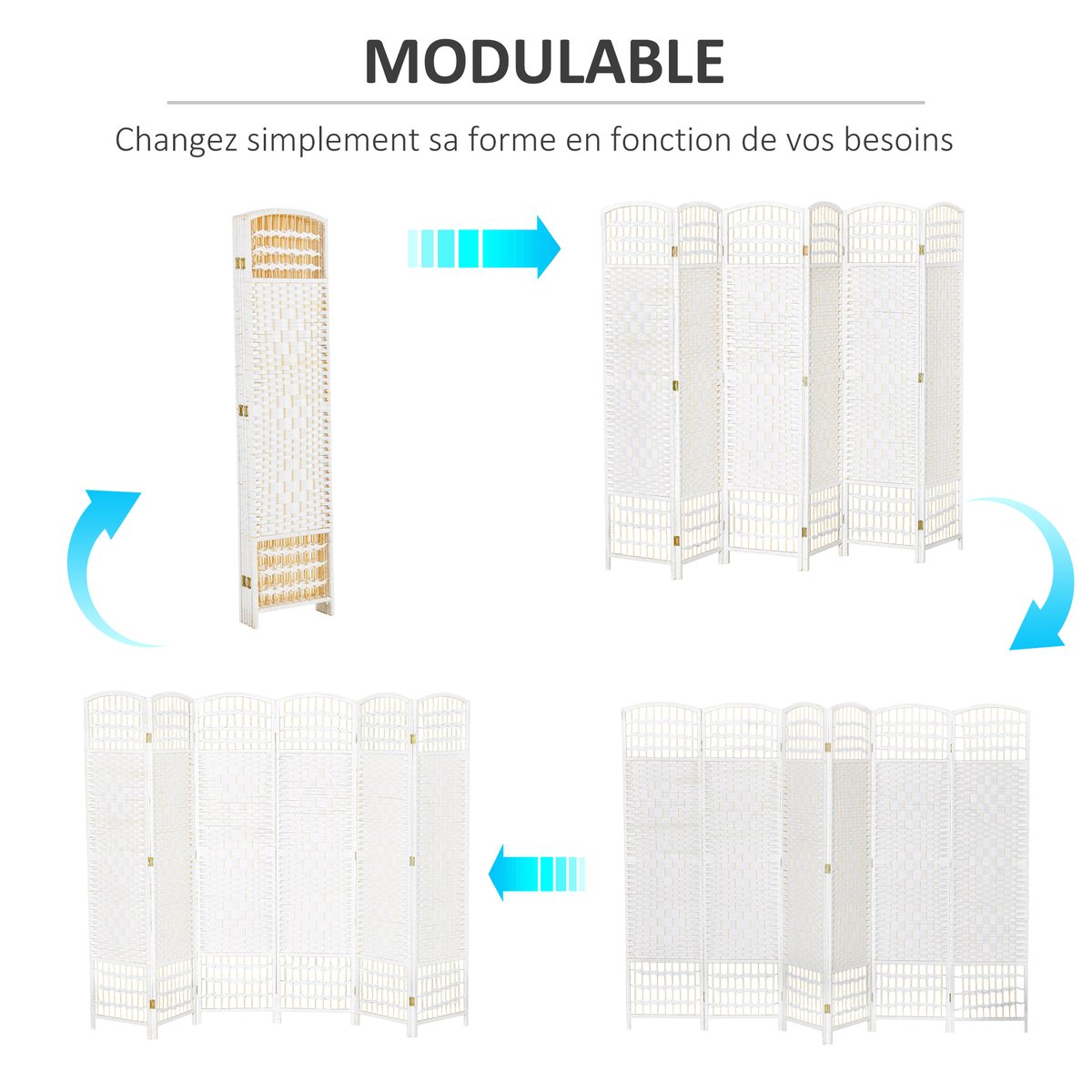 Écran de confidentialité Fibre de papier blanc, HOMCOM