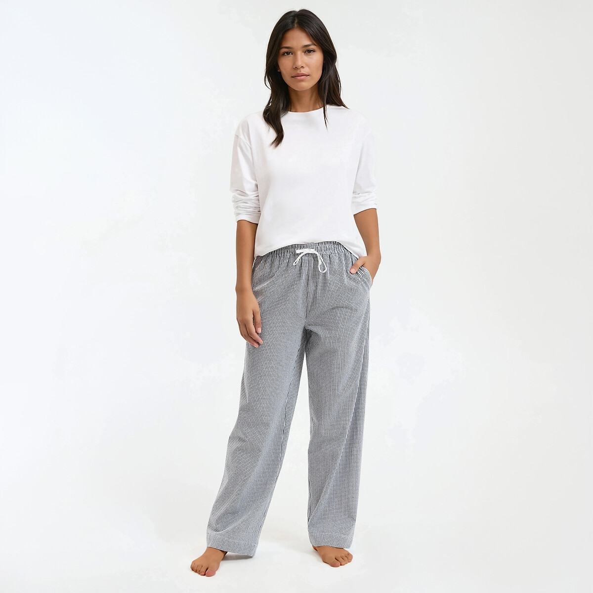 Pantalon de pyjama vichy, popeline pur coton vichy bleu, LA REDOUTE COLLECTIONS