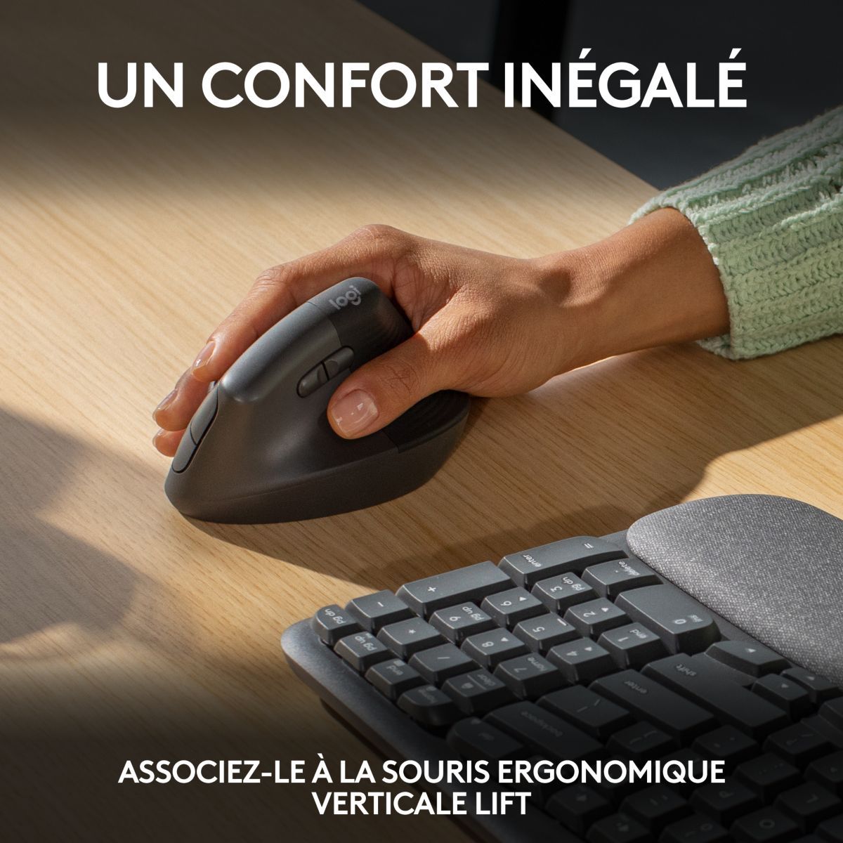 Clavier sans fil Wave Keys ergonomique +  repose poignets couleur unique, LOGITECH