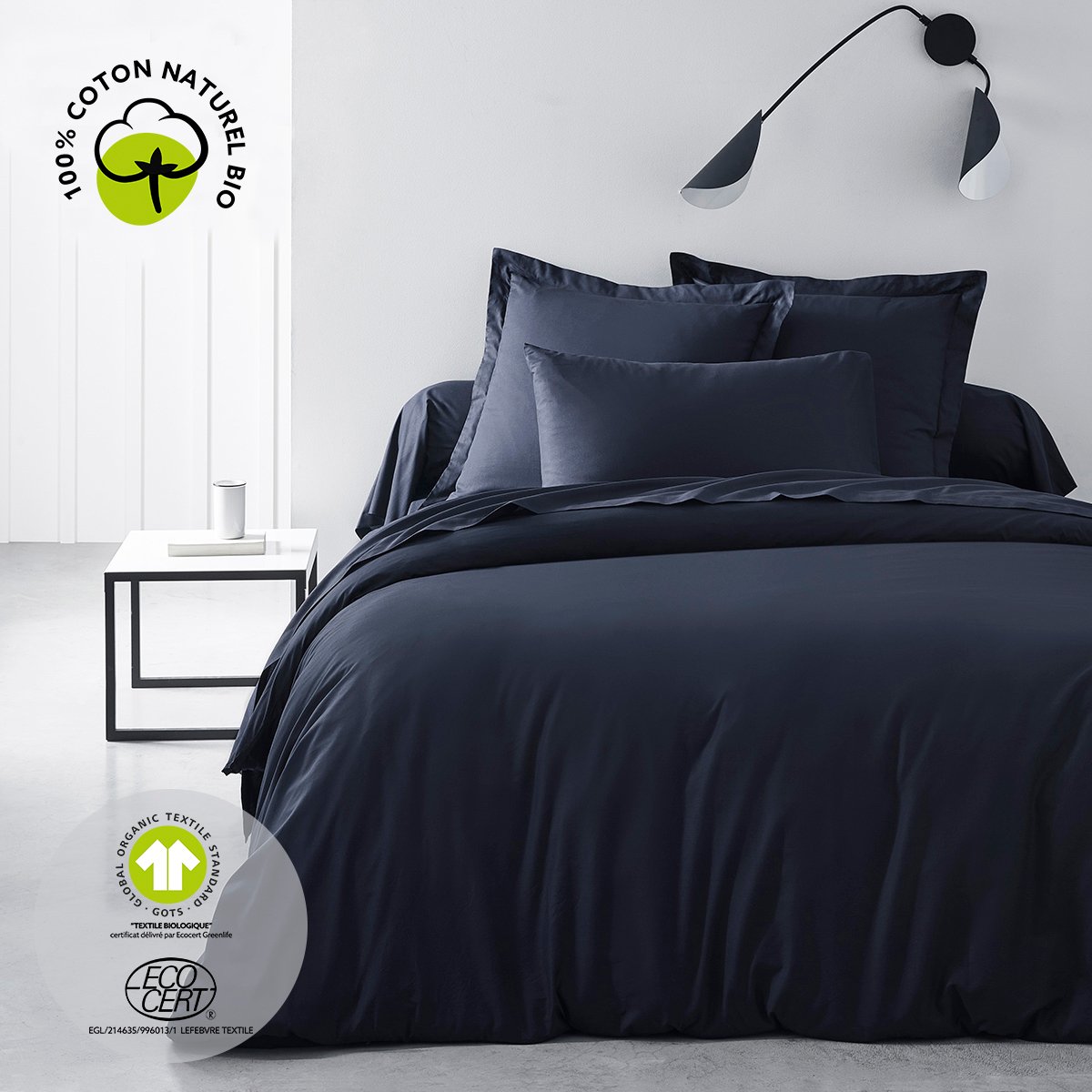 Drap housse grand bonnet pour lit BIO ORGANIC bleu marine, TODAY