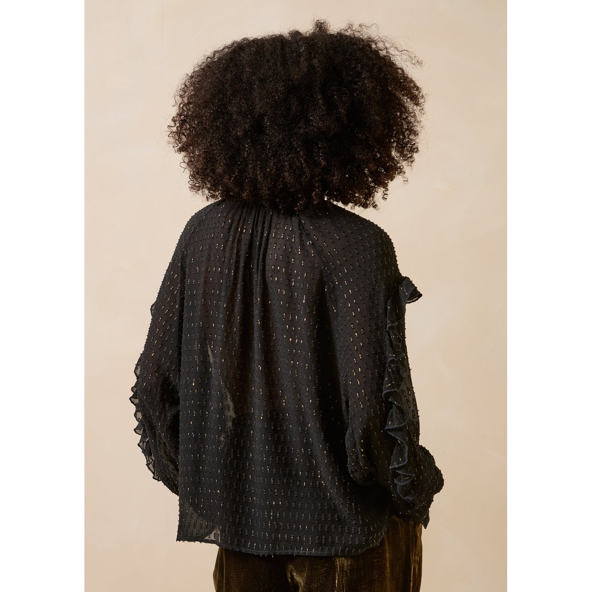 Top manches longues encolure tunisienne noir, LA FEE MARABOUTEE