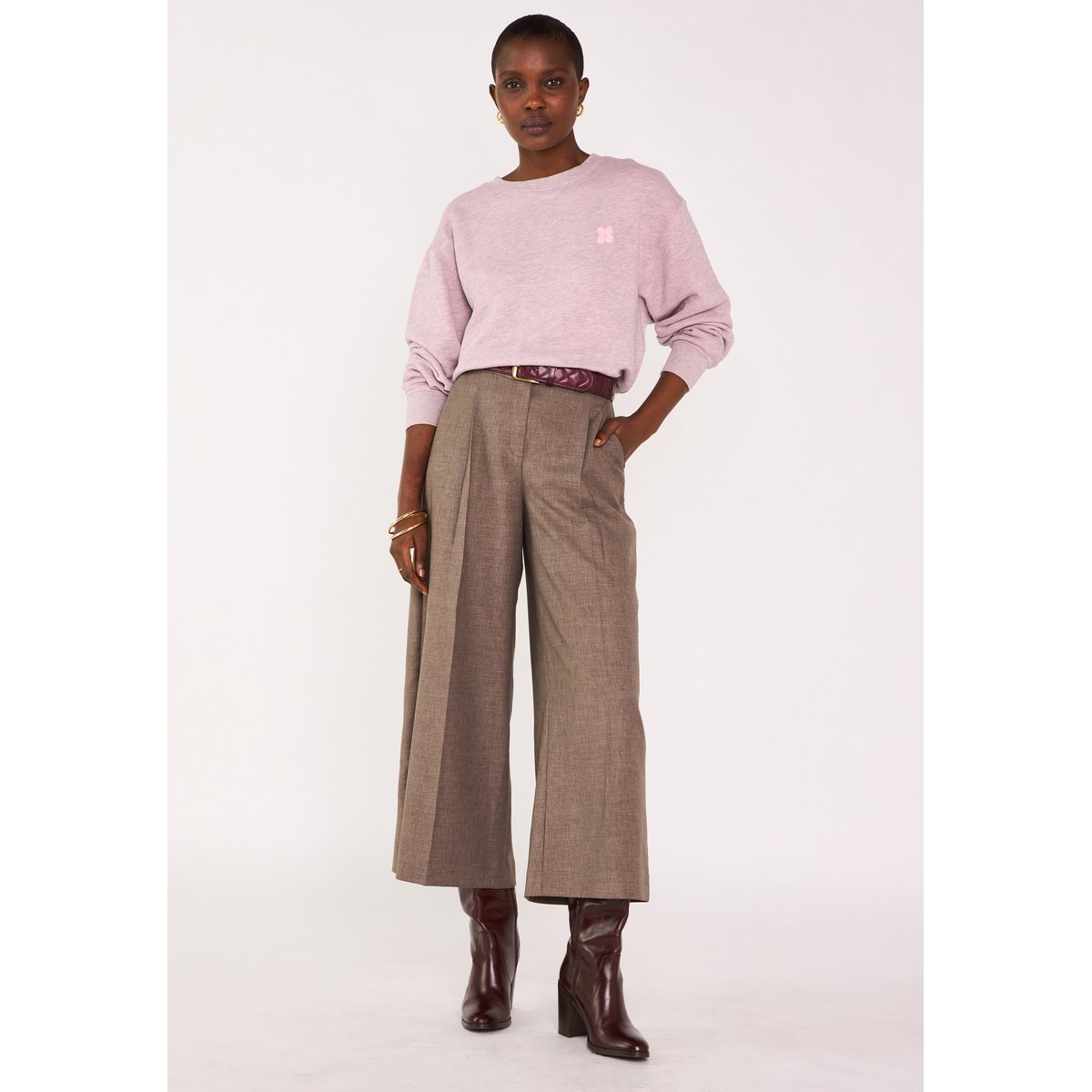 Pantalon large crop TIMEO taupe clair, Maison 123