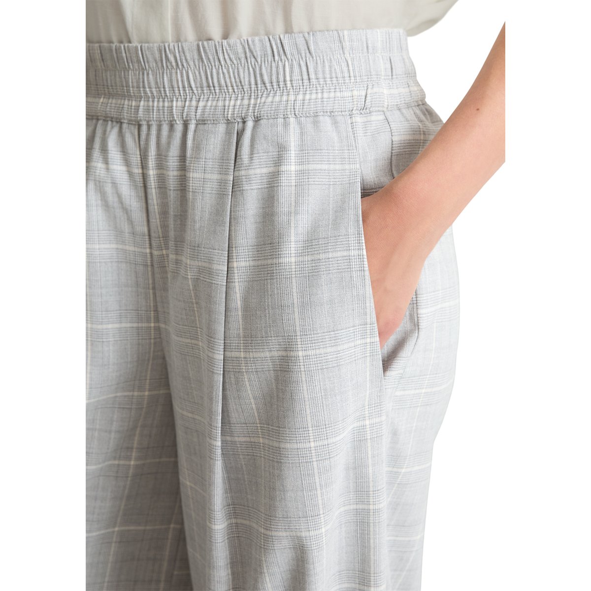 Pantalon large à carreaux en polyester-viscose extensible gris, MARC O’POLO DENIM