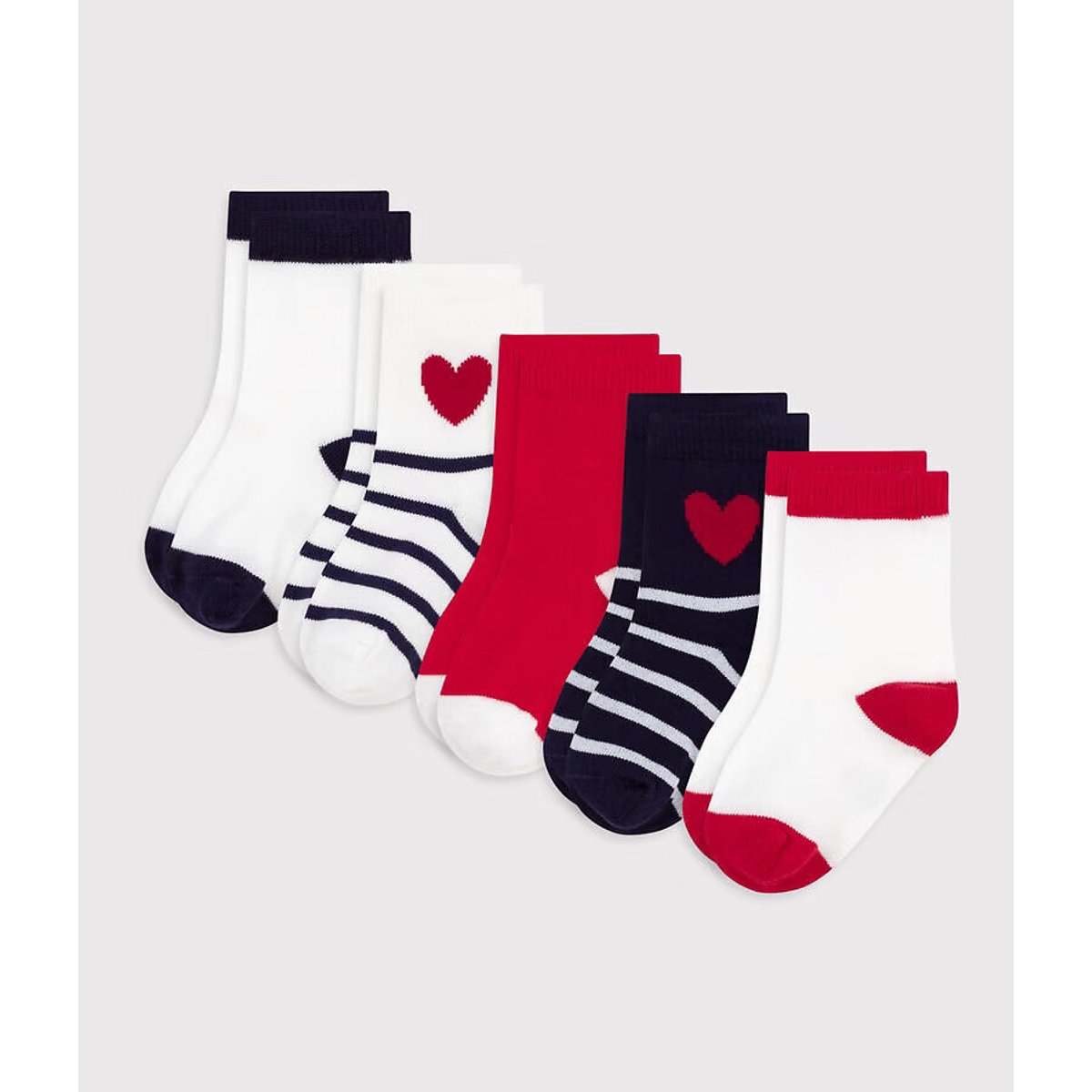 Lot de 5 chaussettes 15/18-23/26 bleu + blanc + rouge, PETIT BATEAU