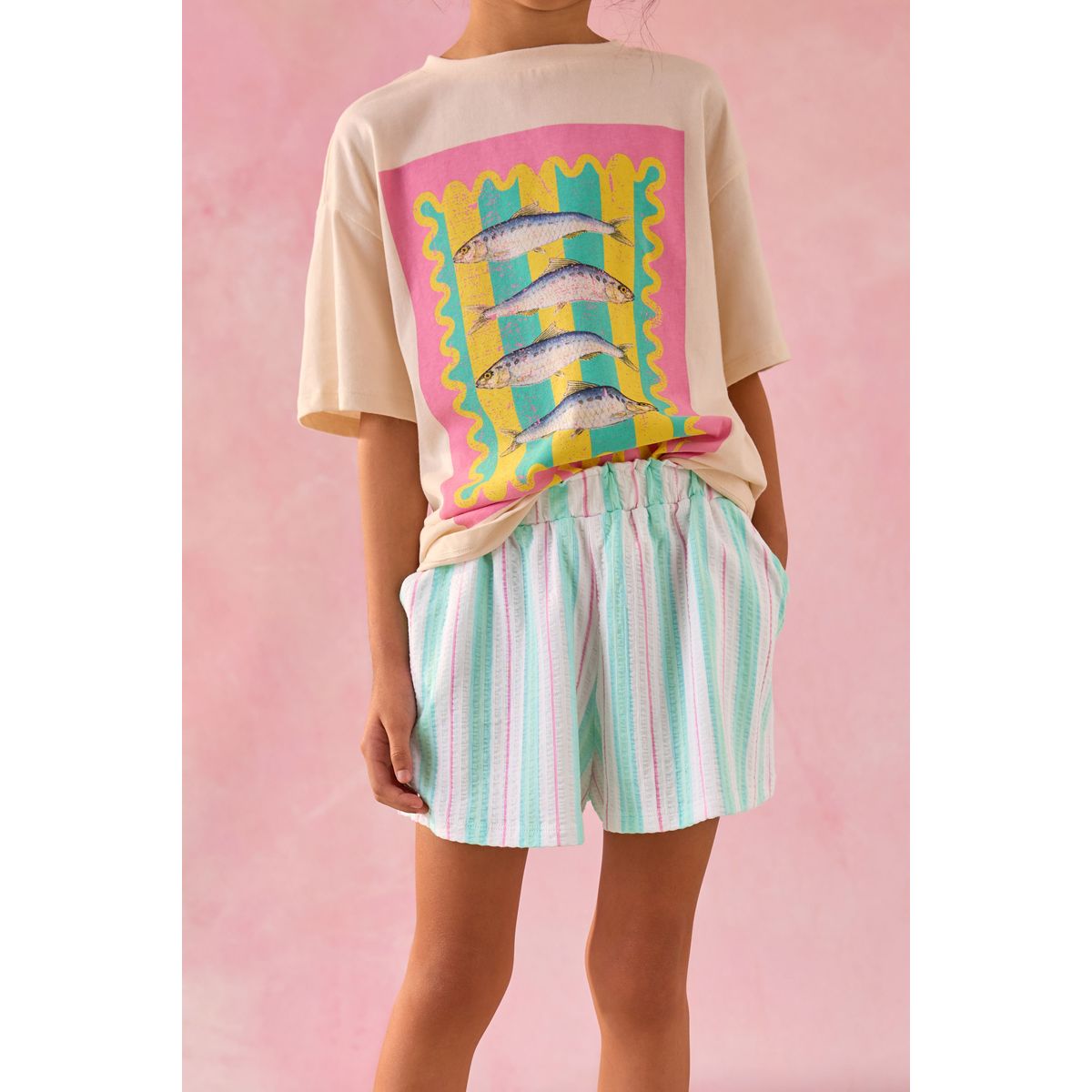 Short texturé à enfiler rayure bleu aqua, NEXT
