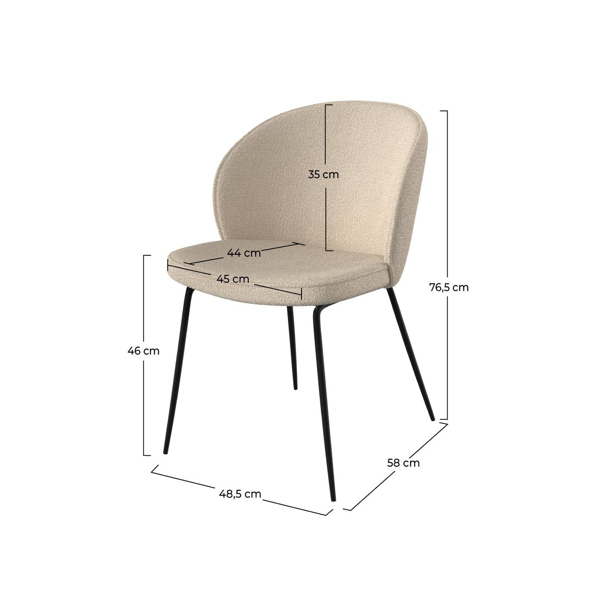 Lot de 2 chaises en tissu bouclette et pied en métal - GROOM beige, MAISON PAVANE