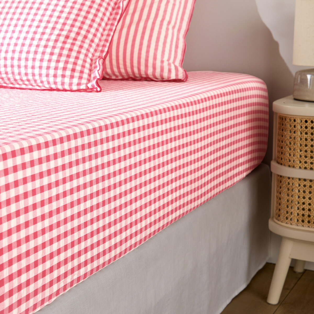 Fixleintuch COTTAGE FRAMBOISE, Baumwolle Seersucker 30 cm himbeere, LA REDOUTE INTERIEURS