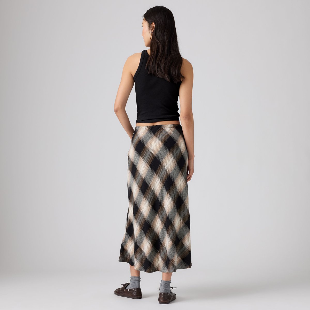 Jupe fluide Noemi marron - tessa shadow plaid v2 anthracite night, LEVI'S