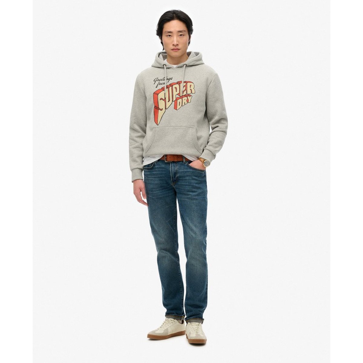 Sweat à capuche North Cali gris chiné, SUPERDRY