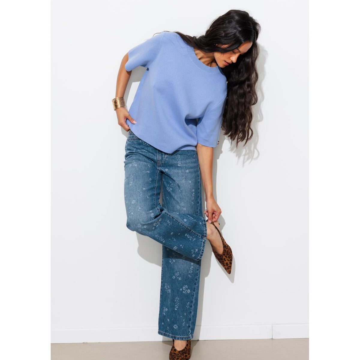 BASILE jean droit motif laser jean moyen, PROMOD