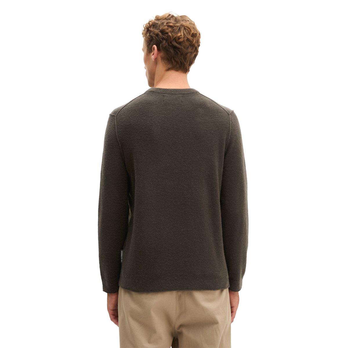 Pull bouclé coupe classique en mélange de laine vierge douce brun foncé, MARC O'POLO