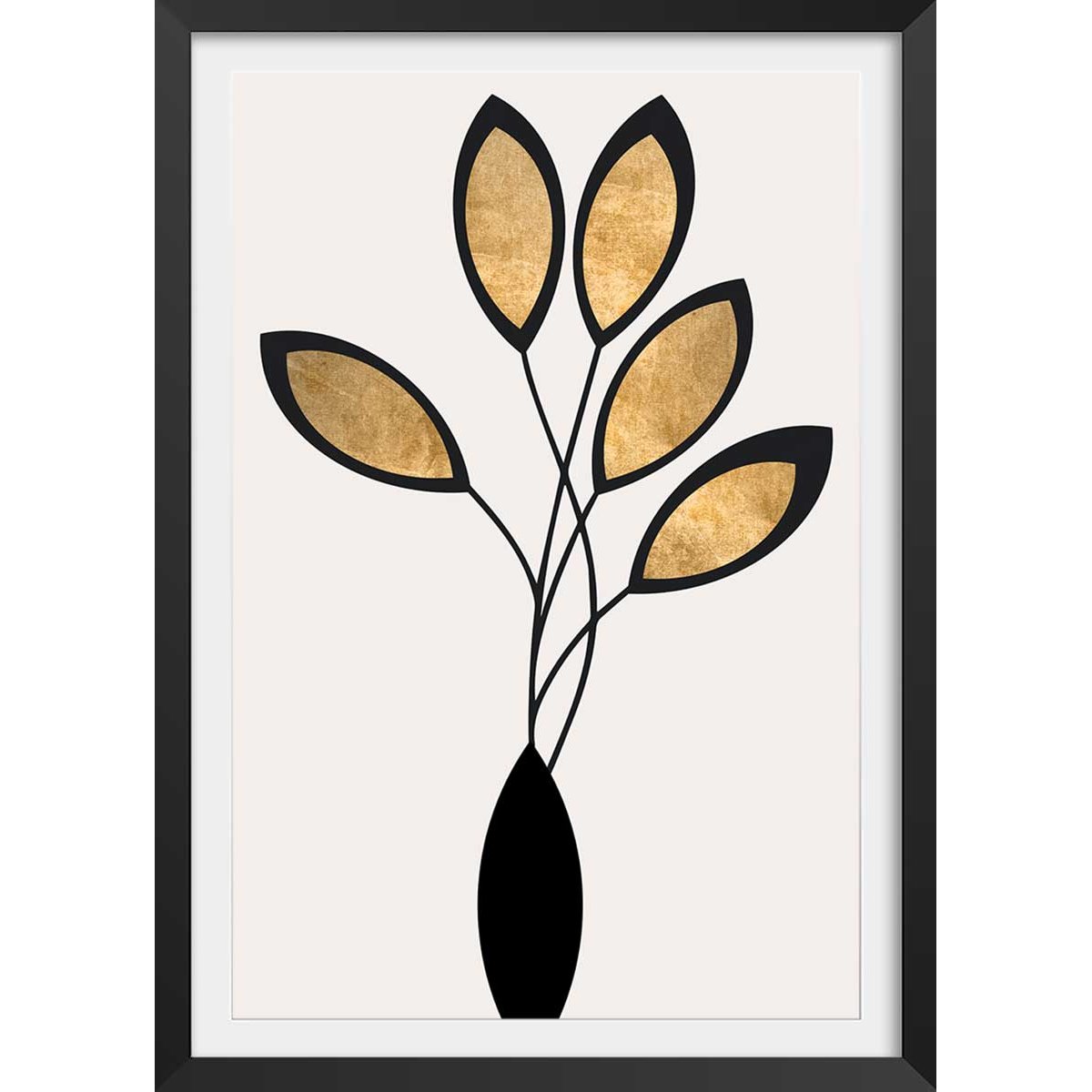 Poster bouquet de bronze affiche + cadre en bois - noir, HEXOA