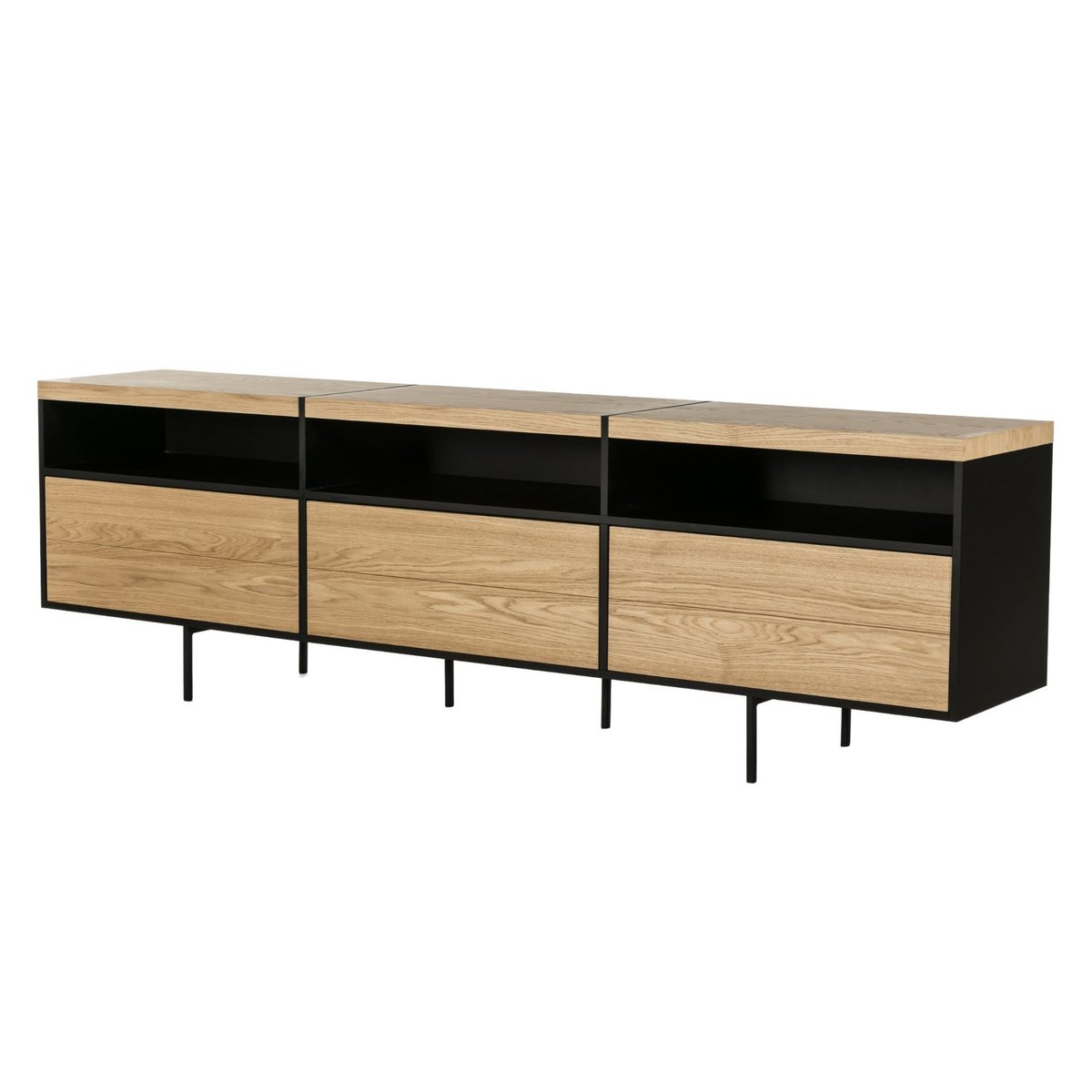 Meuble TV bas moderne en bois et métal 3 portes L220 - BRIGHTON bois clair, HELLIN, DEPUIS 1862