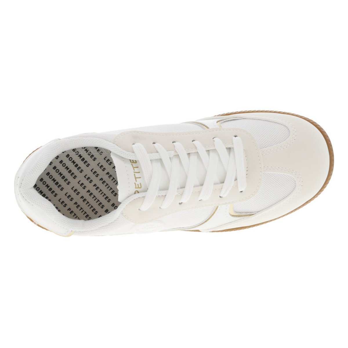 Tennis beiges et blanches pailletées à semelle plate et à lacets plats blanc, LPB Les P'tites Bombes