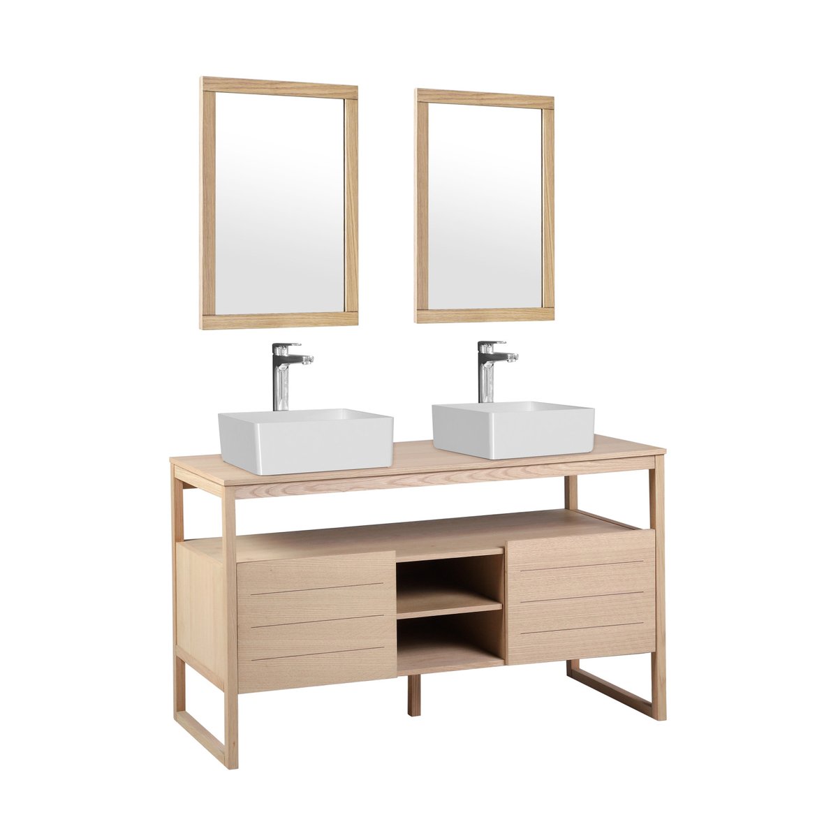 Meuble double +vasque +miroir ATOLL bois clair, MOB IN