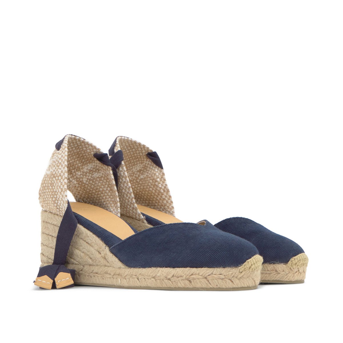 Espadrilles compensées en jute tressée à découpe en V CHIARA PLATFORM bleu foncé, CASTANER