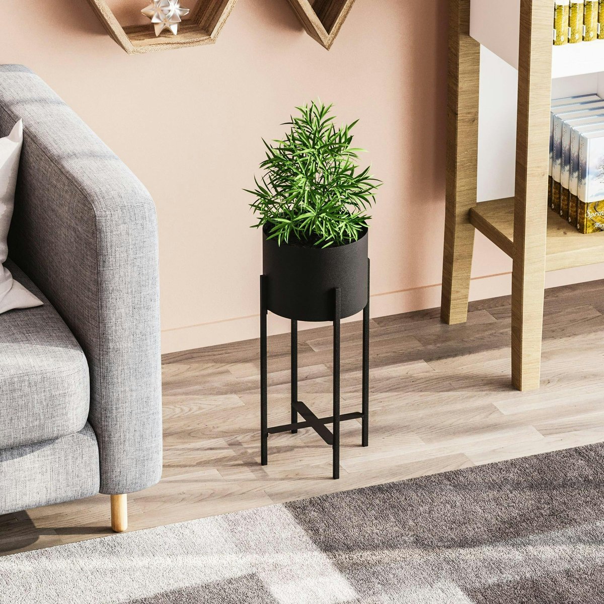 Cache-pot sur pied en métal noir – style moderne noir, PIER IMPORT