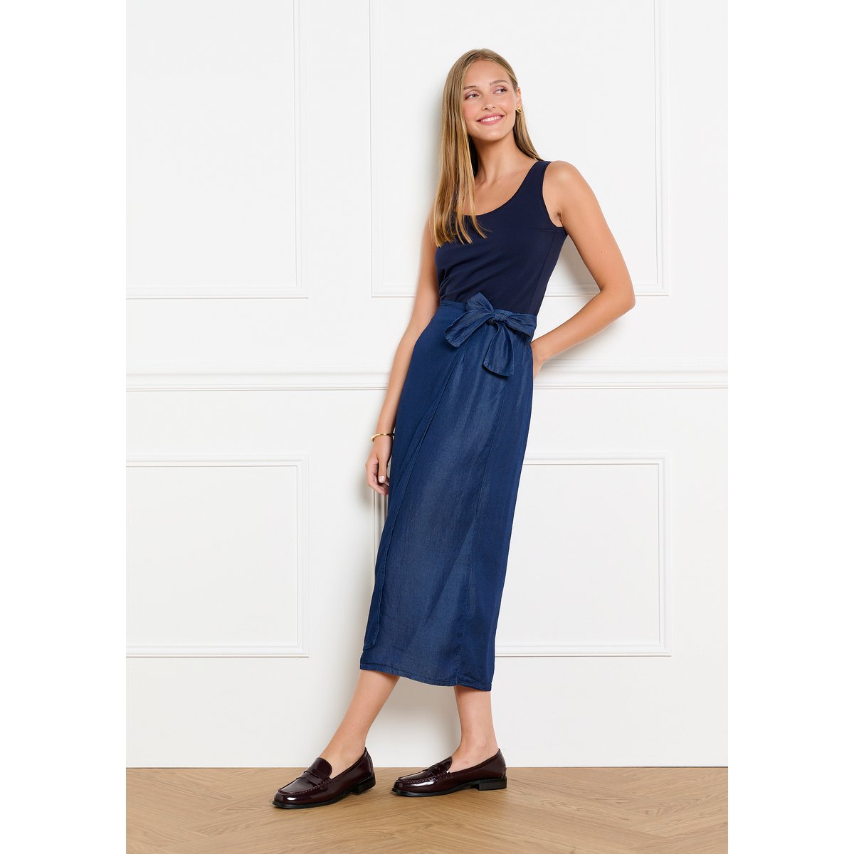 Jupe portefeuille Tencel dark blue, LOLALIZA