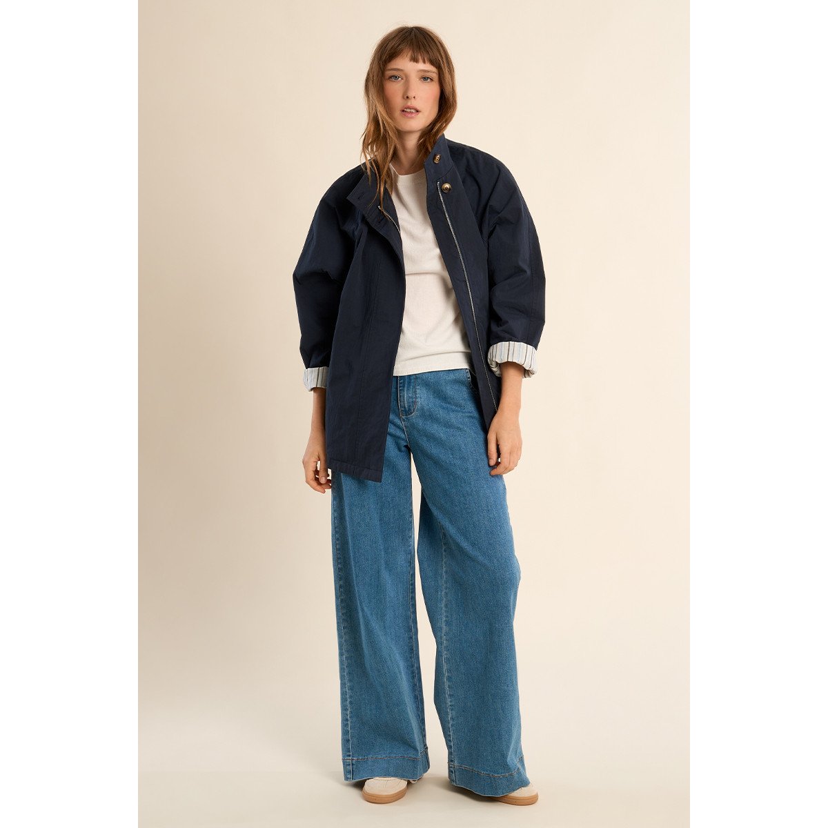 Trench-coat court, oversize navy blue, MOLLY BRACKEN