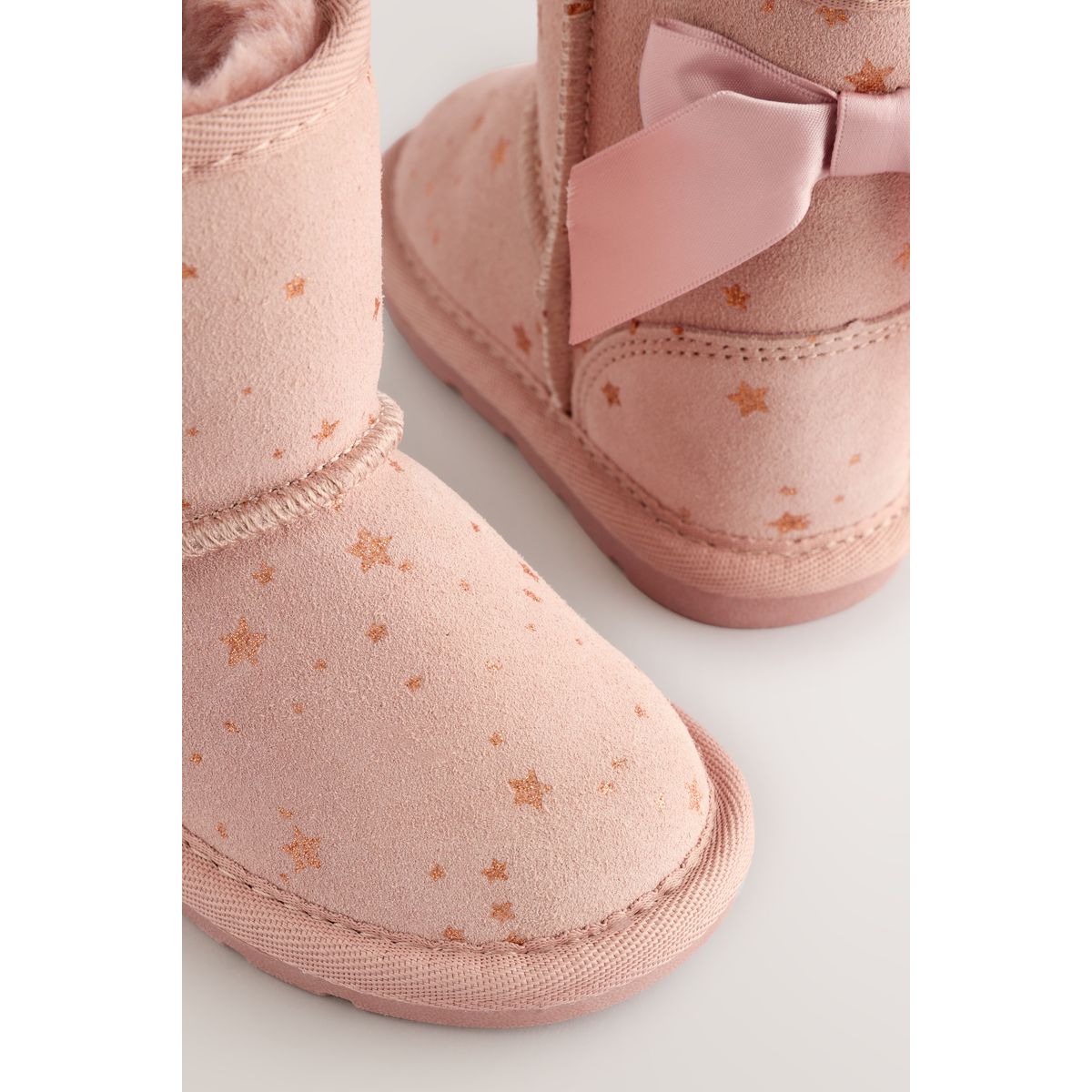 Bottes hautes à enfiler en daim déperlant noeud rose, NEXT