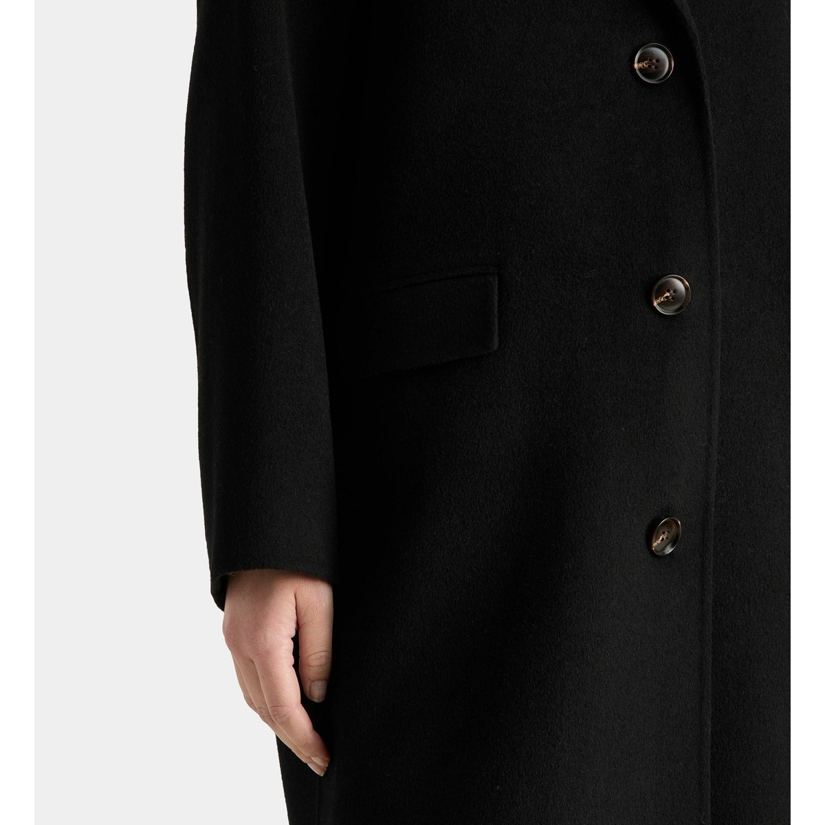 Manteau mi-long claudel laine recyclée mélangée noir, GALERIES LAFAYETTE