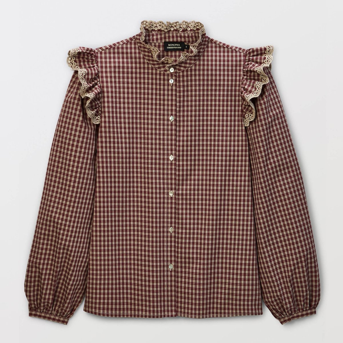 Chemise manches longues à carreaux en coton BIO GOTS pudding, MONOPRIX