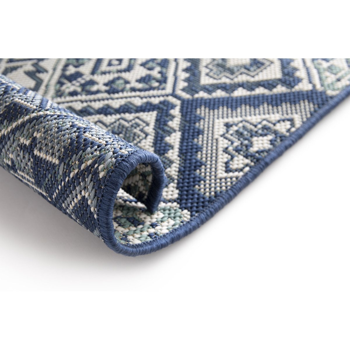 Tapis graphique intérieur extérieur NAZARE bleu naturel, AFK LIVING