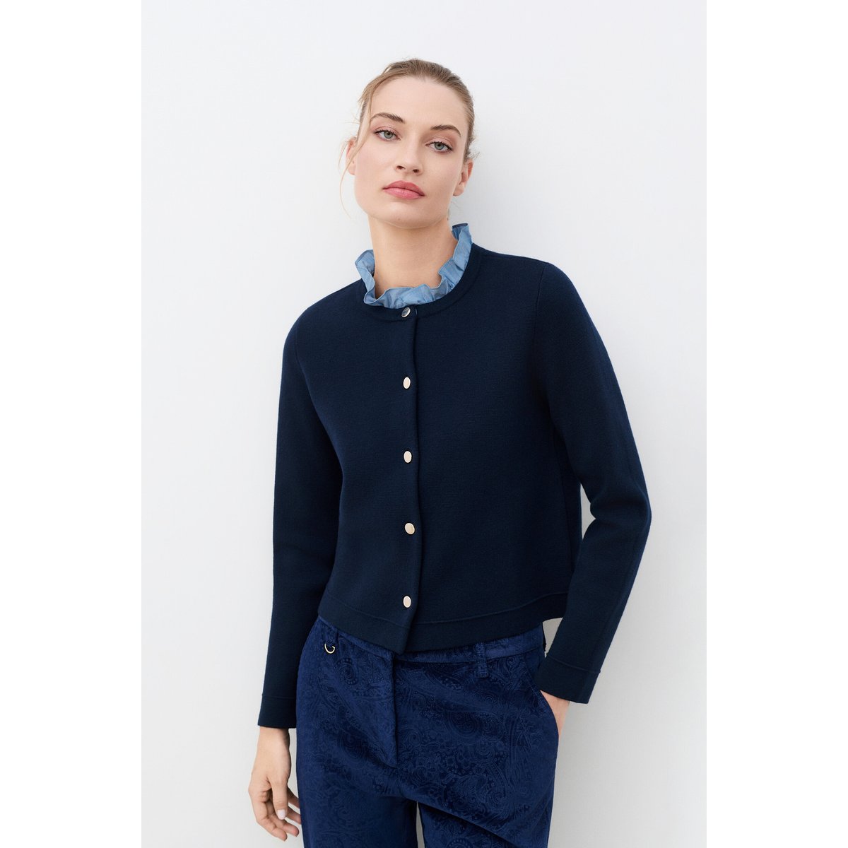 Pull droit col froncé MDELWYN bleu marine, CAROLL