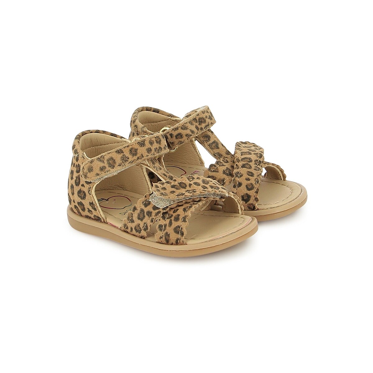 Sandales en cuir TITY CROSS EASY à scratchs léopard, SHOO POM