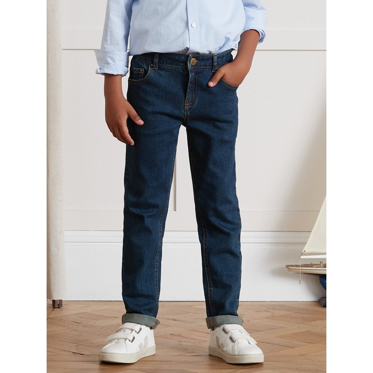 Jean coupe slim bleu fonce uni, CYRILLUS