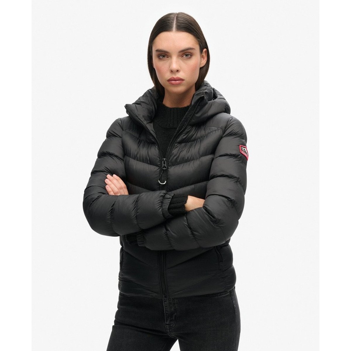 Doudoune Fuji courte à capuche noir, SUPERDRY