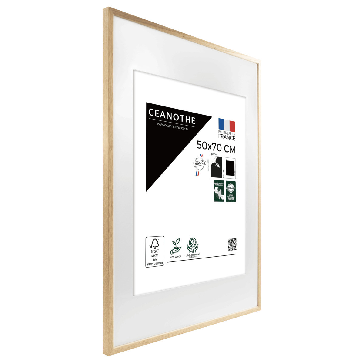 Cadre Photo Avec Passe-partout En Chêne ALBA bois brut, CEANOTHE