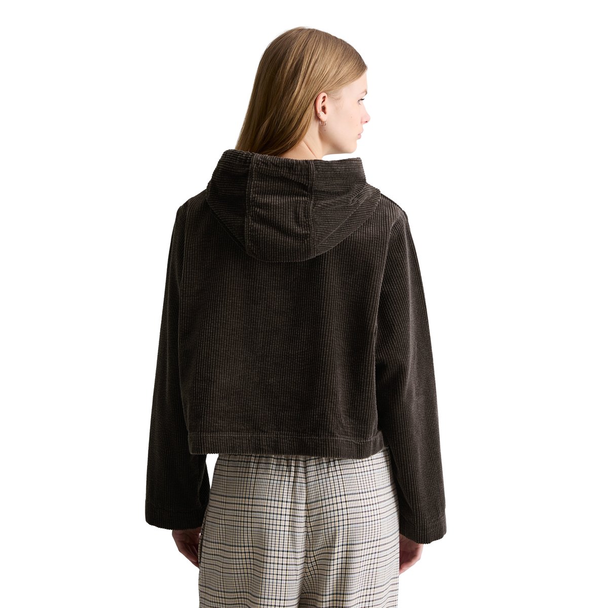 Blouse à capuche en velours côtelé relaxed avec une structure en bulle décontractée marron foncé, MARC O’POLO DENIM
