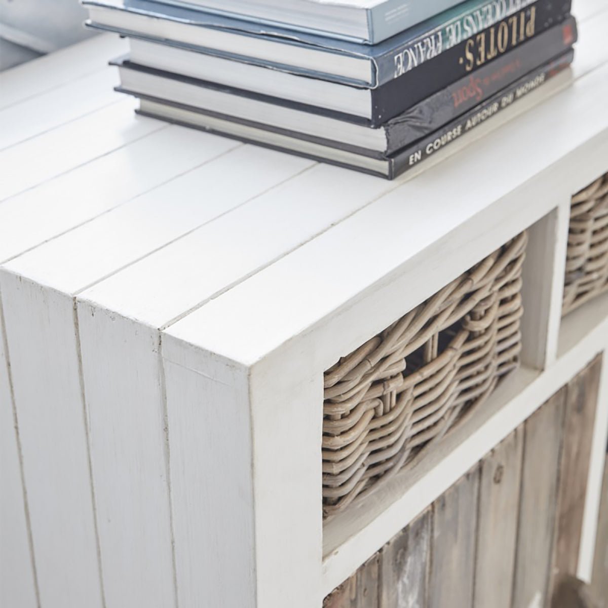 Commode en bois recyclé massif 143 cm 3 portes  HONFLEUR blanc, BERAH GETAH