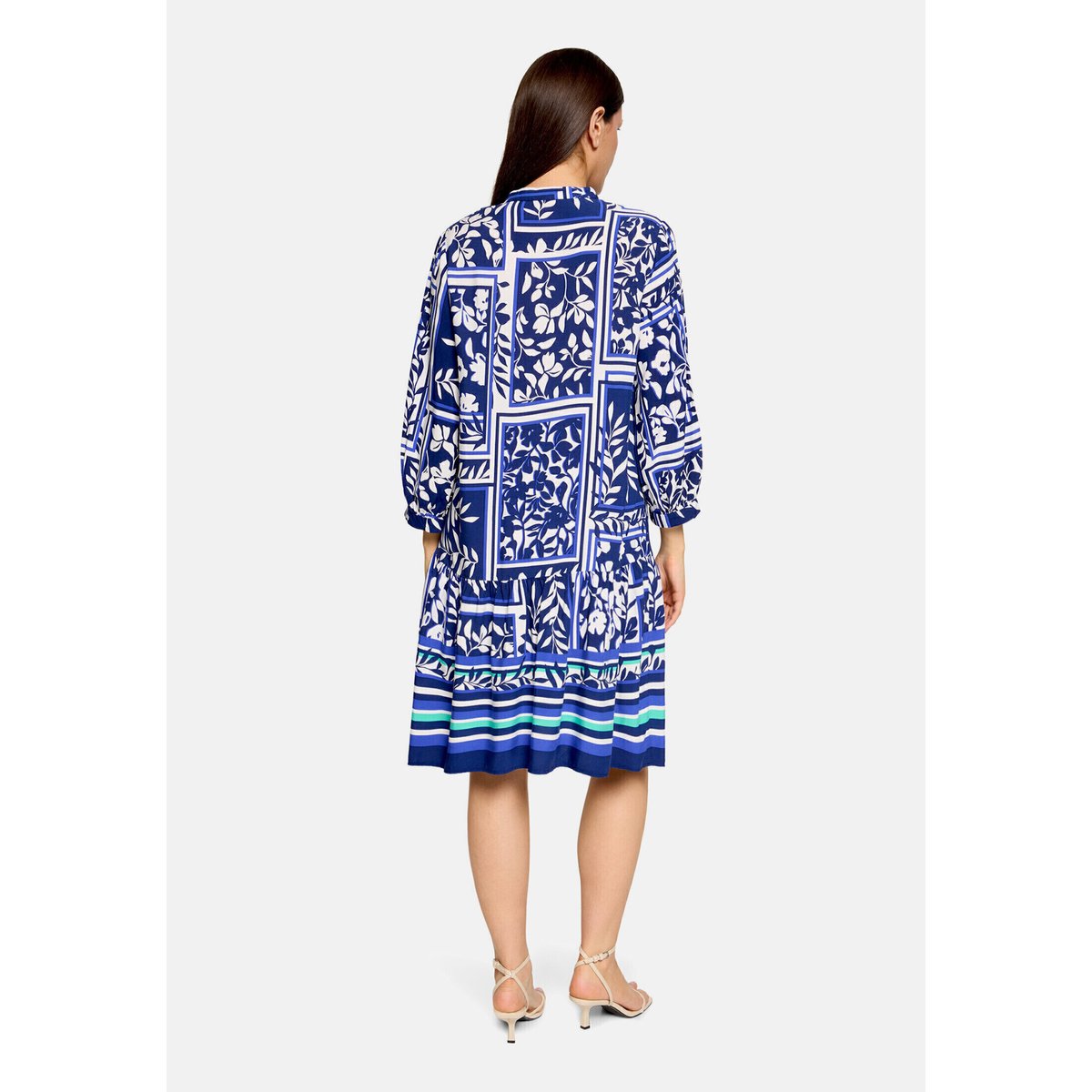 Robe à volants à manches 3/4 bleu/blanc, BETTY BARCLAY