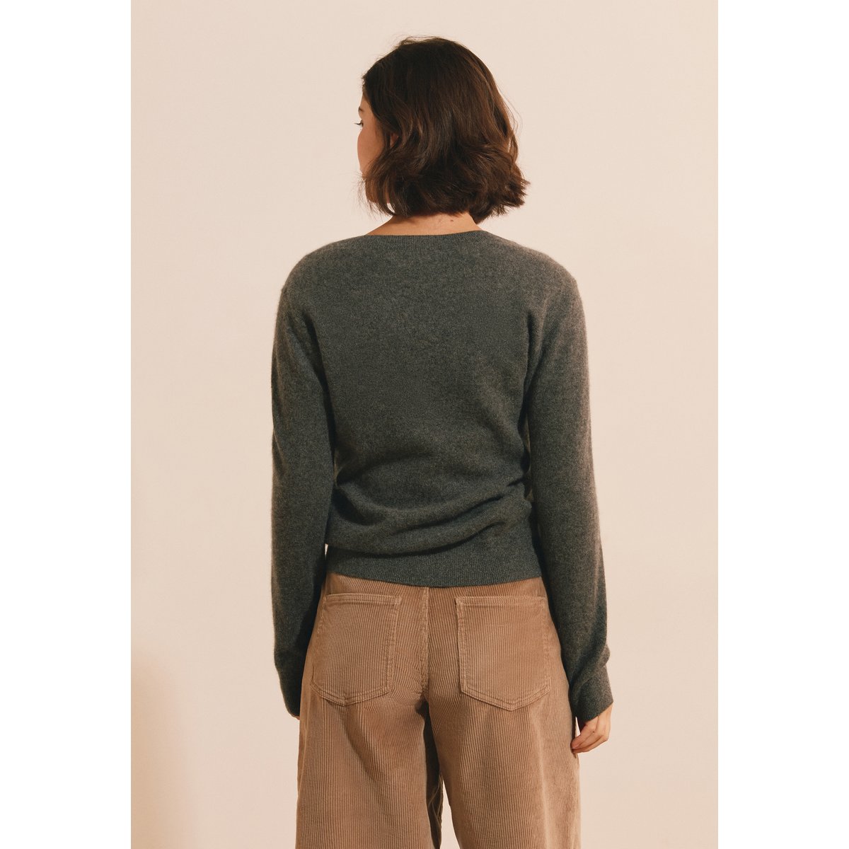 Pull manches longues col V 100% cachemire SIMONETTA COL anthracite, ETAM