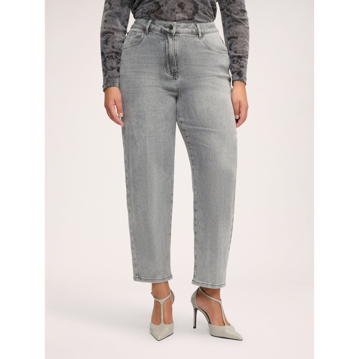 Jean Mom Fit délavage gris gris, FIORELLA RUBINO