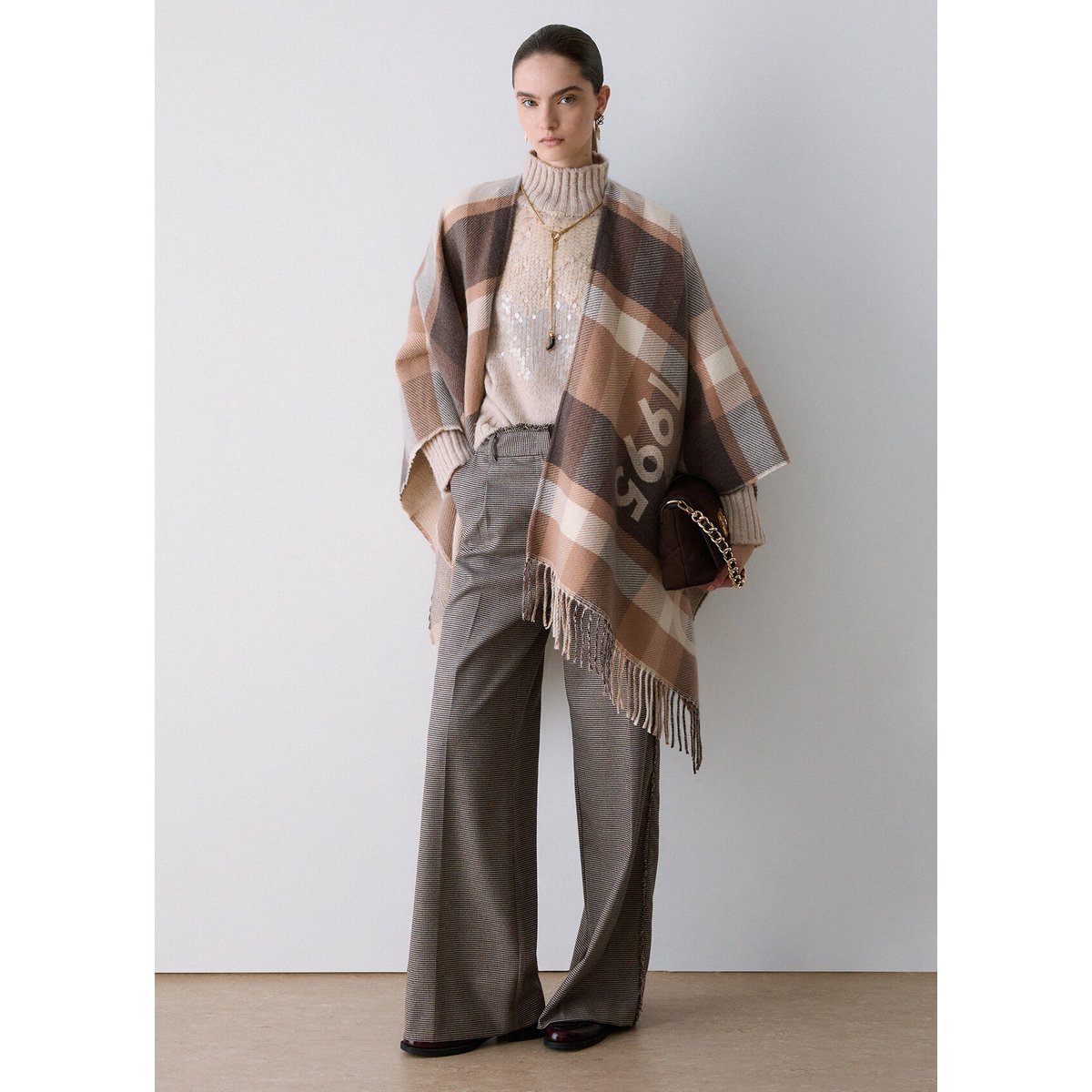 Poncho à carreaux jacquard beige, LIU JO