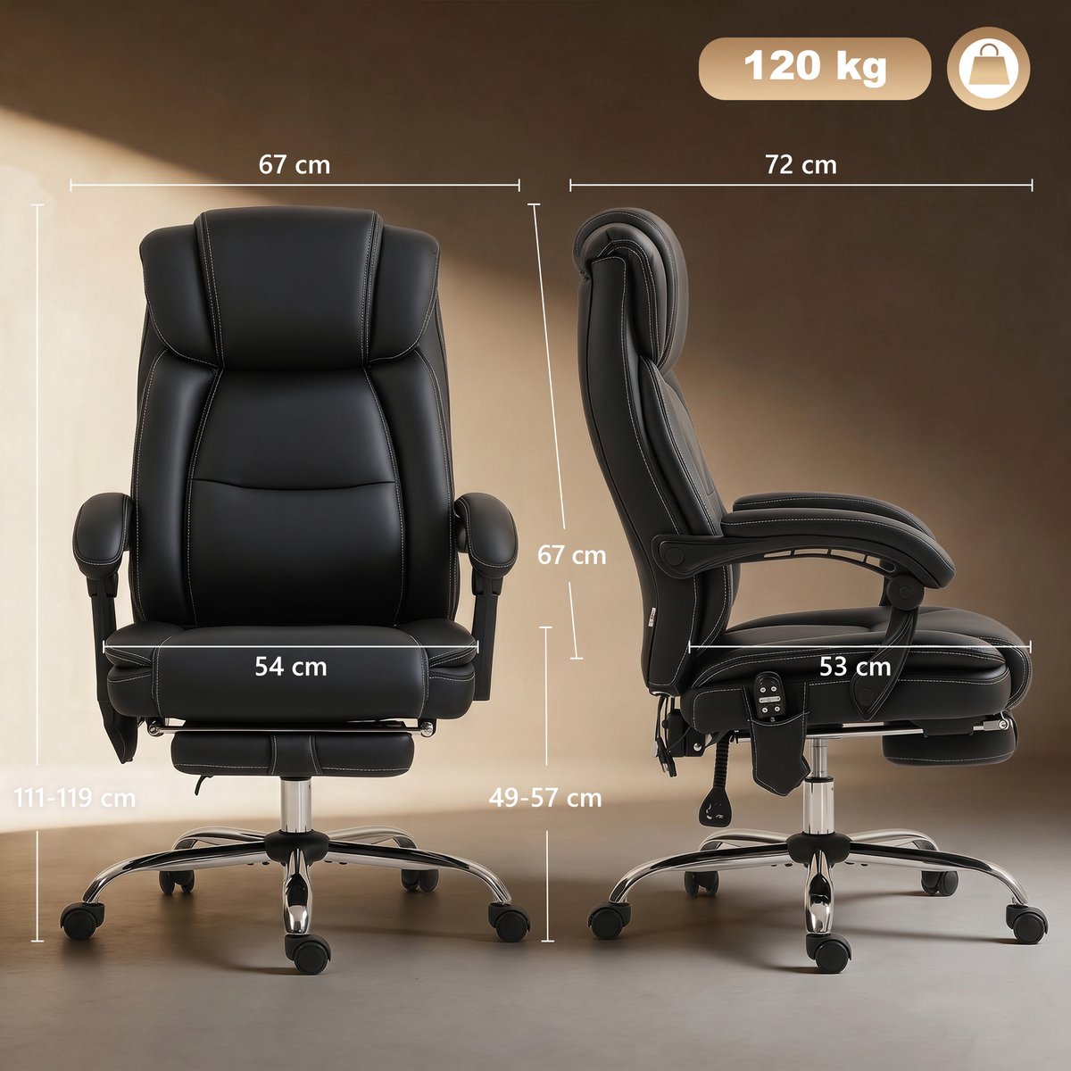 Fauteuil de bureau avec fonction massage noir, HOMCOM