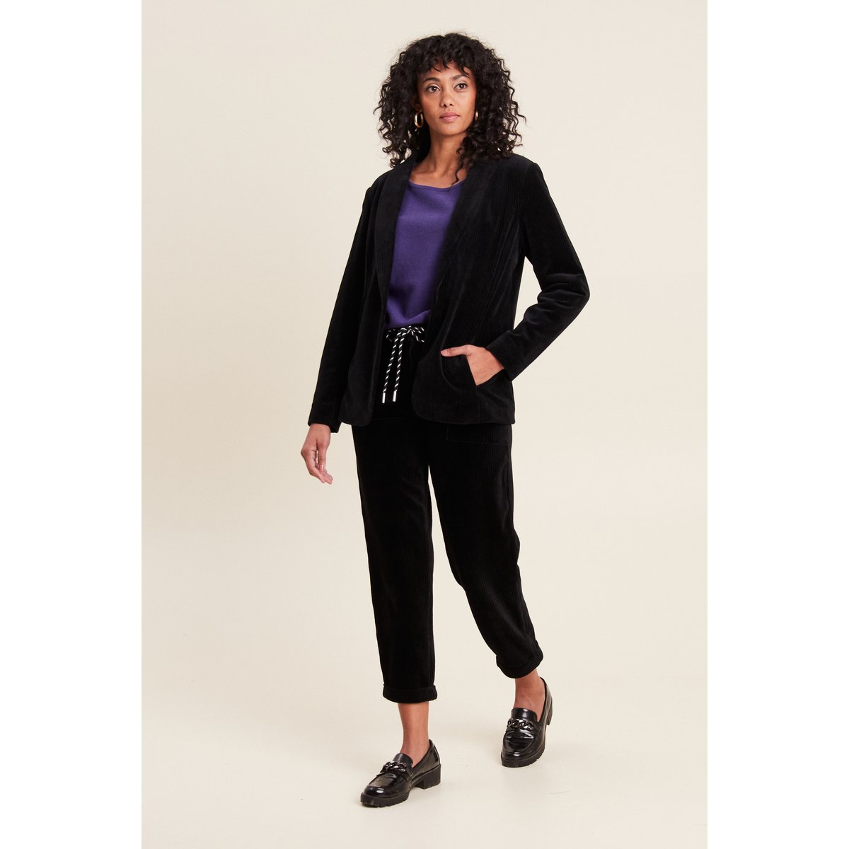 Pantalon paperbag velours noir, BREAL