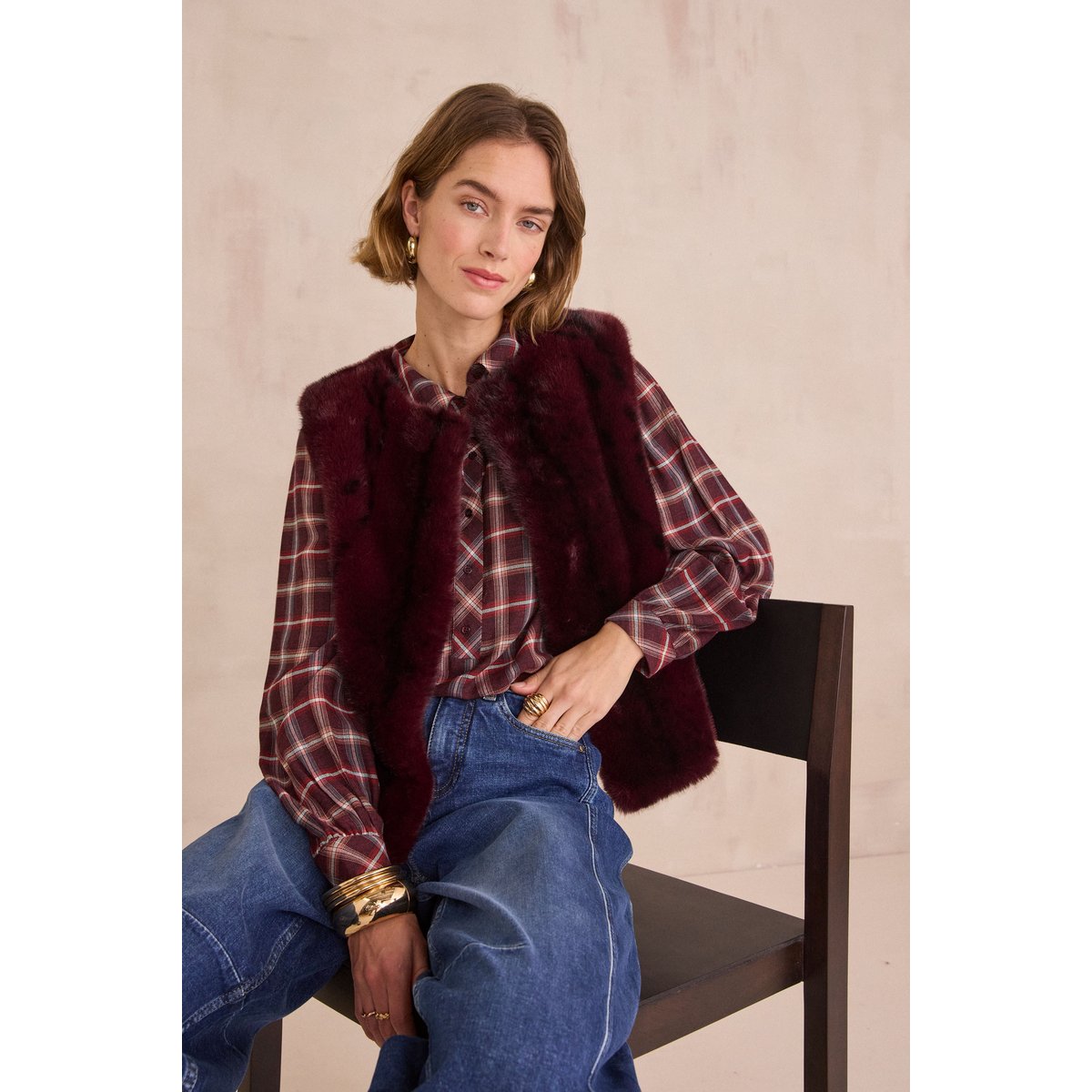 Gilet sans manches duveteux BROOKLYN bordeaux, Maison 123