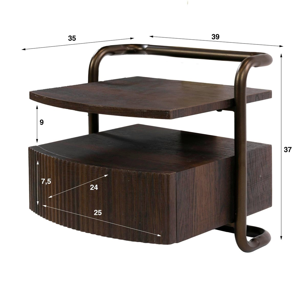 Table de chevet suspendue 1 tiroir effet bois et métal bronze TERRA marron, PIER IMPORT
