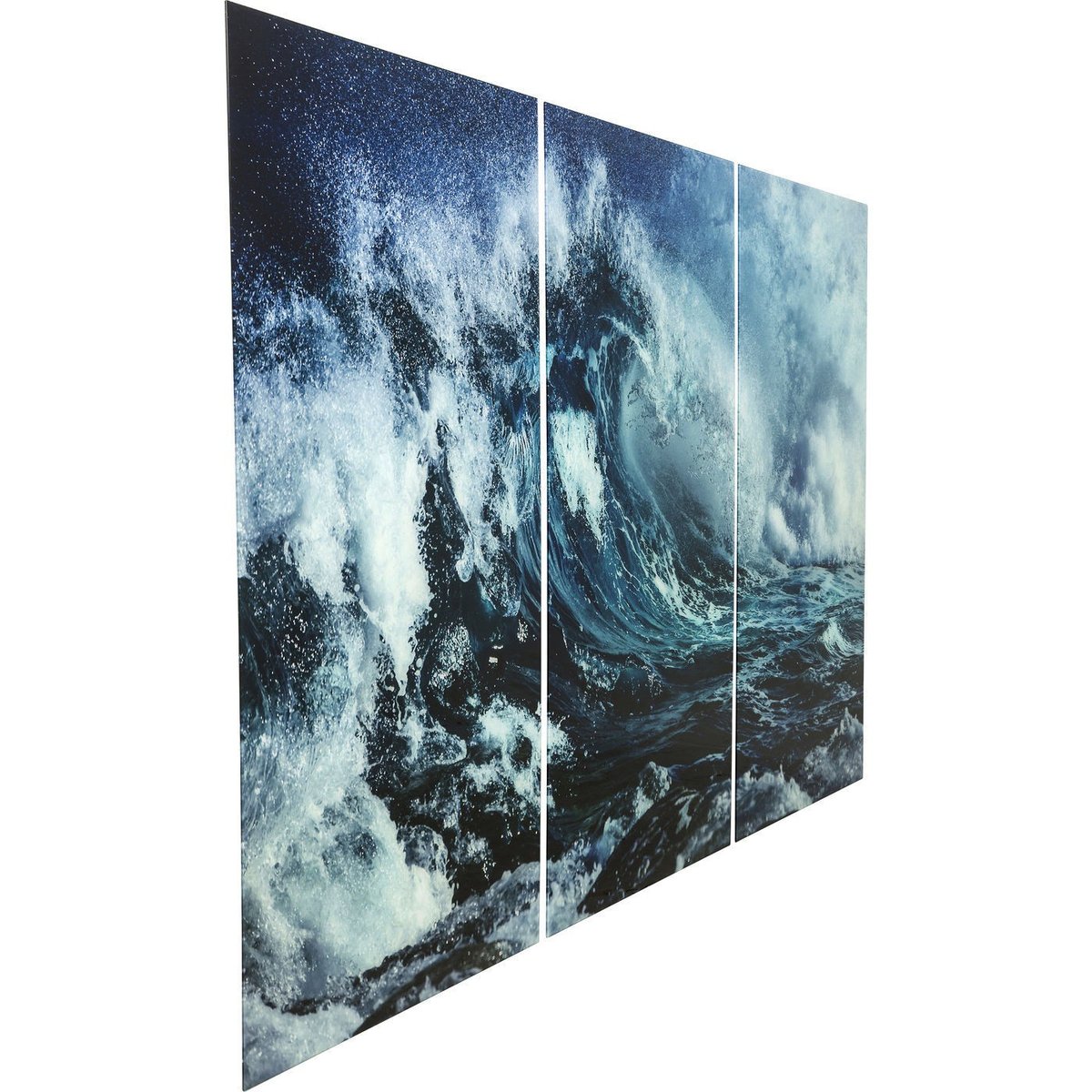 Lot de 3 tableaux en verre vague, TRIPTYCHON bleu, KARE DESIGN