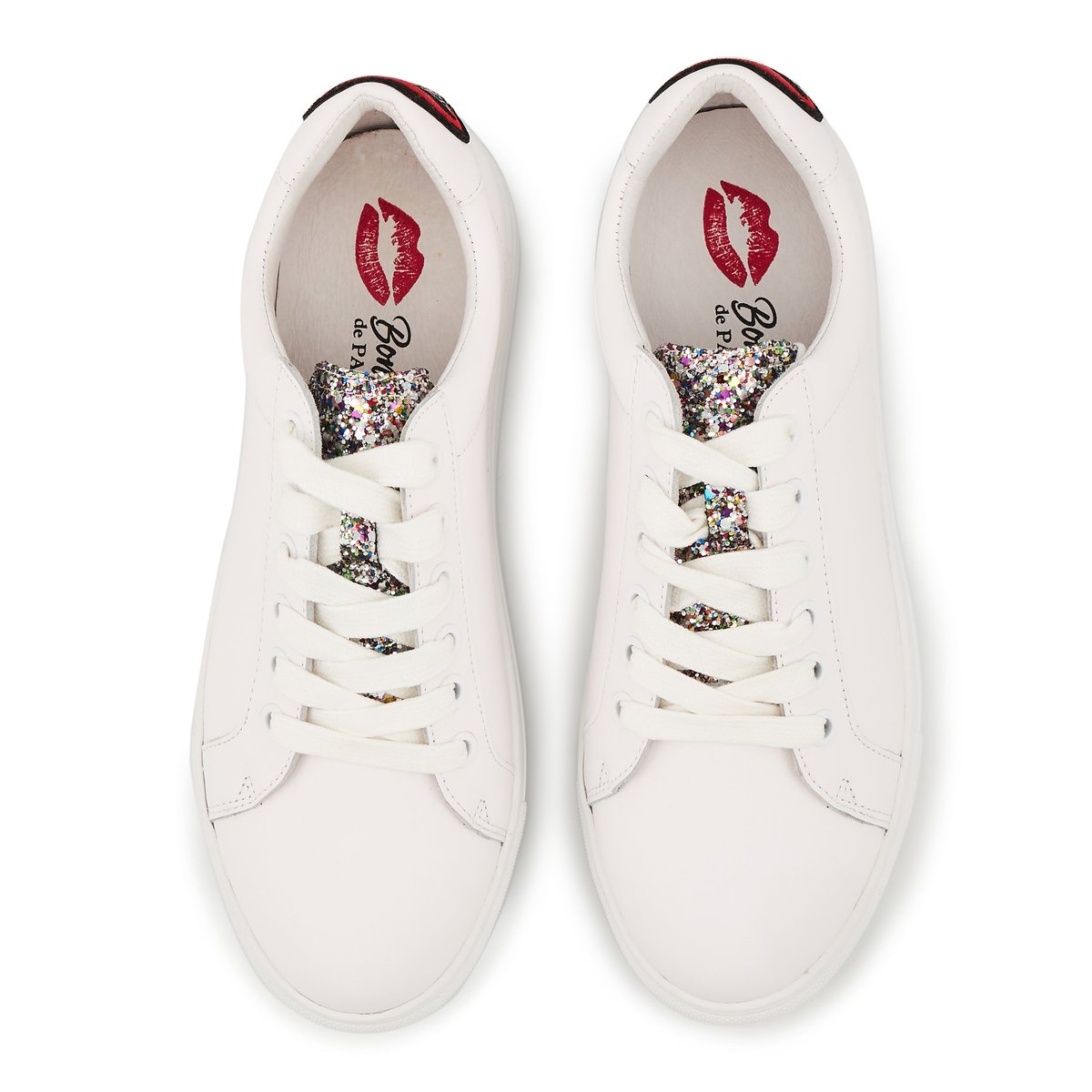 Baskets En Cuir Simone Glitter Tongue blanc, BONS BAISERS