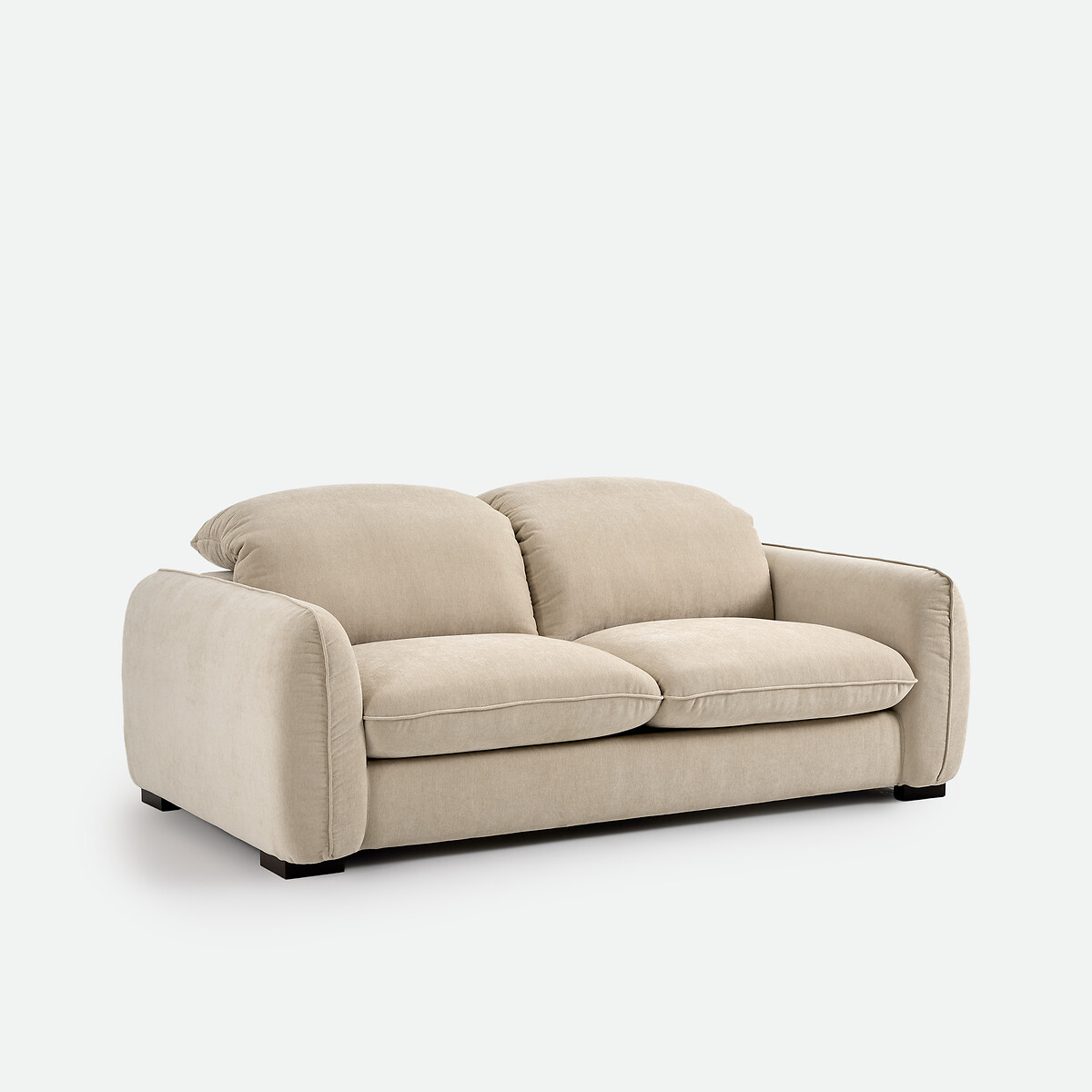 Canapé droit, 3 places, en polyester chiné, avec têtières, ISLA  beige, LA REDOUTE INTERIEURS
