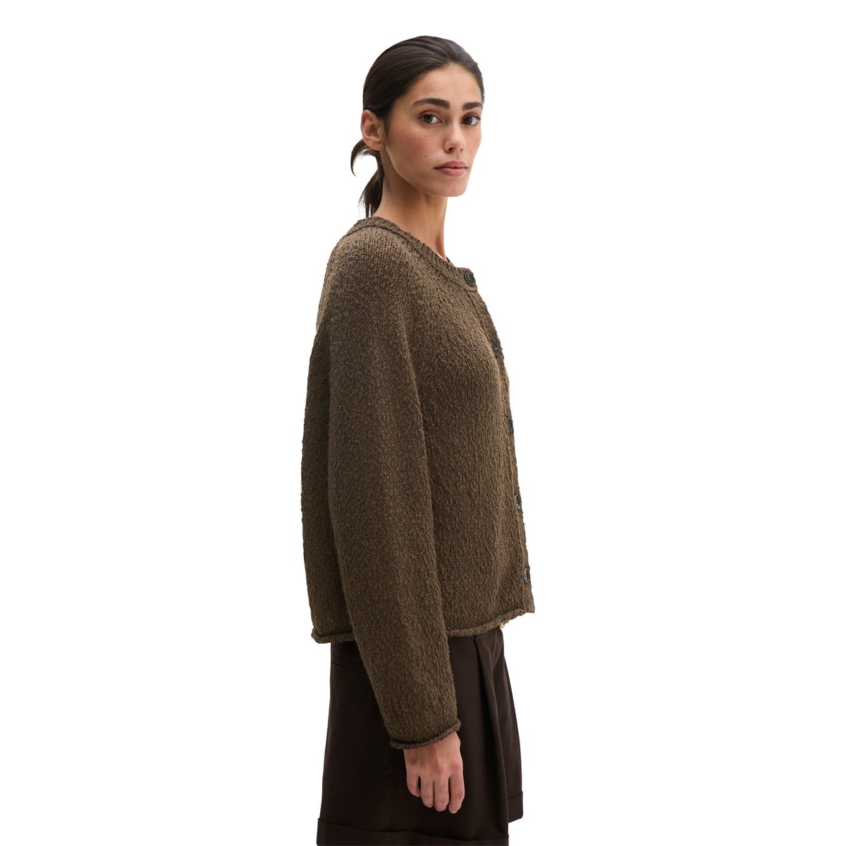 Cardigan surdimensionné en fil Heavy Cotton Slub marron fonce, MARC O'POLO