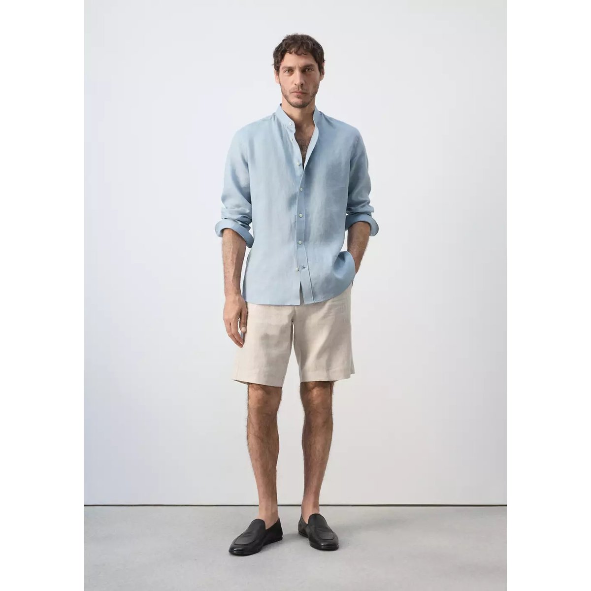Chemise regular fit 100 % lin bleu porcelaine, MANGO MAN
