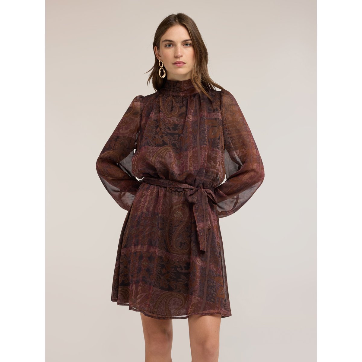 Robe courte imprimée marron, MOTIVI